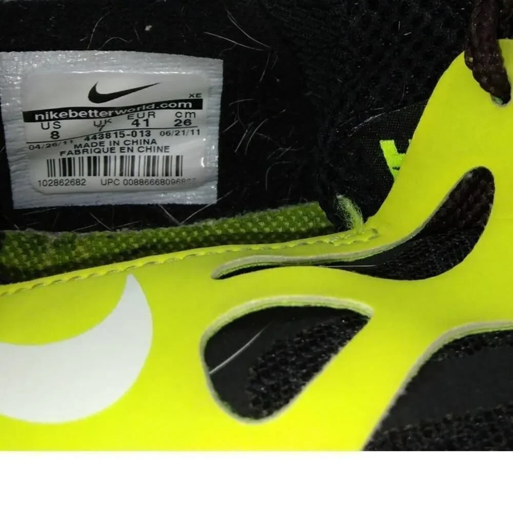 Nike Free Run 2+ Mens Pre-owned Black/Neon Yellow Cross Training Sneakers- sz. 8